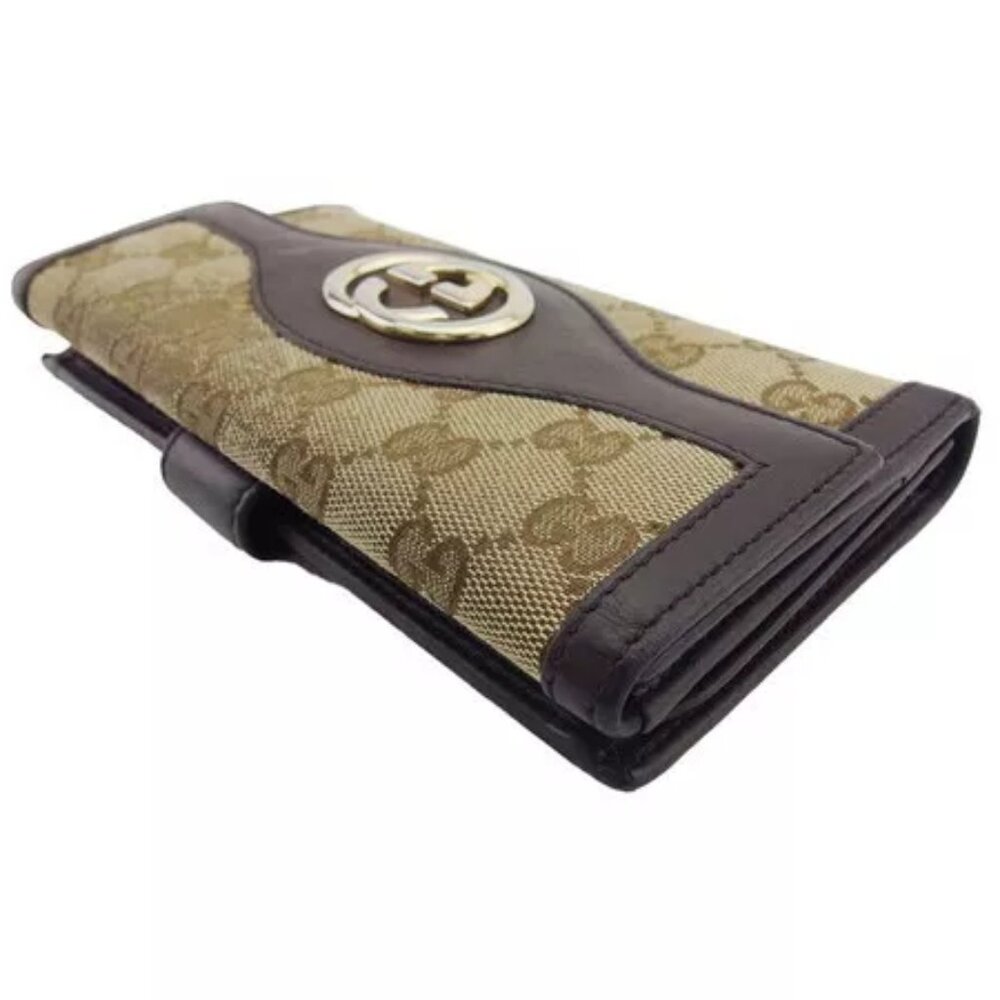 GUCCI Long Wallet GG Canvas Beige Canvas x Leather Authentic Used - Picture 3 of 10